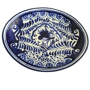 Handcrafted Blue and White Talavera  Plate Handmade In MEXICO